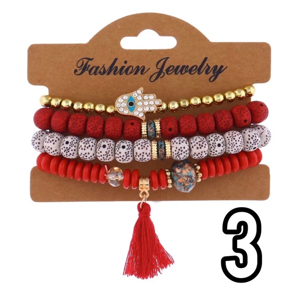 ✨NEW 4pc boho bodhi bead hamsa tassel bracelet set - Picture 4 of 8